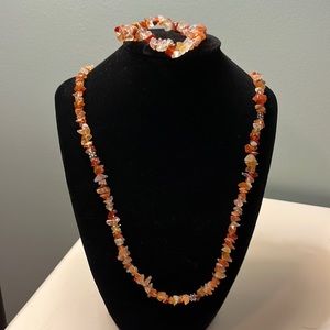 N17. Orange and white stone necklace and matching bracelet.